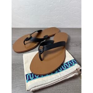 Tory Burch Manon Thong Sandal in Black Woman's size 7 Leather Flip Flops NEW!